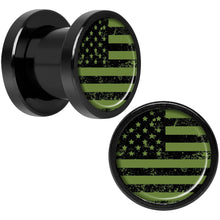 Load image into Gallery viewer, Green American Flag Black Anodized Screw Fit Plug Set  5mm to 20mm
