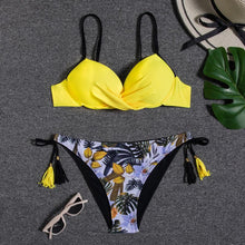 Load image into Gallery viewer, Halter Bikini Bandage Swimsuit Solid Swimwear Sport Liquid Metallic Shiny String Bikini 2 Piece Swimsuit Set Women Shiny Bikini Set Bathing Suit Push Up Two-piece Suit
