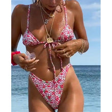 Load image into Gallery viewer, Halter Bikinis Swimsuit String Bikini Swimsuit for Women Triangle Tie Side Adjustable Swimsuit Bathing Suit 2 Piece Set New 2 Piece Swimwear High Cut Bikini Set Print Bandage Beachwear
