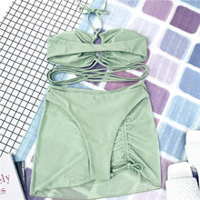 Load image into Gallery viewer, Halter Hollow Cross Bikinis Set Swimsuit Women's New Solid Two-Piece Swimwear Two Piece Swimsuit Halter Crisscross Cut Out Bikini Wrap Top with High Waist  Bottom Beach Swimwear Summer Beachwear Woman Bath Bathing Suit
