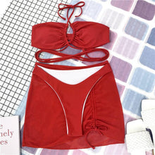 Load image into Gallery viewer, Halter Hollow Cross Bikinis Set Swimsuit Women's New Solid Two-Piece Swimwear Two Piece Swimsuit Halter Crisscross Cut Out Bikini Wrap Top with High Waist  Bottom Beach Swimwear Summer Beachwear Woman Bath Bathing Suit
