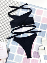 Load image into Gallery viewer, Halter Hollow Cross Bikinis Set Swimsuit Women's New Solid Two-Piece Swimwear Two Piece Swimsuit Halter Crisscross Cut Out Bikini Wrap Top with High Waist  Bottom Beach Swimwear Summer Beachwear Woman Bath Bathing Suit
