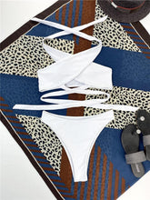Load image into Gallery viewer, Halter Hollow Cross Bikinis Set Swimsuit Women's New Solid Two-Piece Swimwear Two Piece Swimsuit Halter Crisscross Cut Out Bikini Wrap Top with High Waist  Bottom Beach Swimwear Summer Beachwear Woman Bath Bathing Suit
