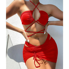 Load image into Gallery viewer, Halter Hollow Cross Bikinis Set Swimsuit Women's New Solid Two-Piece Swimwear Two Piece Swimsuit Halter Crisscross Cut Out Bikini Wrap Top with High Waist  Bottom Beach Swimwear Summer Beachwear Woman Bath Bathing Suit
