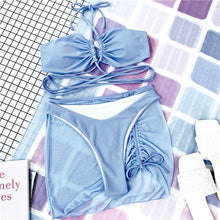 Load image into Gallery viewer, Halter Hollow Cross Bikinis Set Swimsuit Women's New Solid Two-Piece Swimwear Two Piece Swimsuit Halter Crisscross Cut Out Bikini Wrap Top with High Waist  Bottom Beach Swimwear Summer Beachwear Woman Bath Bathing Suit
