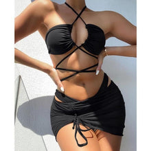 Load image into Gallery viewer, Halter Hollow Cross Bikinis Set Swimsuit Women's New Solid Two-Piece Swimwear Two Piece Swimsuit Halter Crisscross Cut Out Bikini Wrap Top with High Waist  Bottom Beach Swimwear Summer Beachwear Woman Bath Bathing Suit
