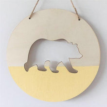 Load image into Gallery viewer, Handmade Hanging Ornaments Positive Slogan Banner Round Polar Bear Animal Statue Figurines Sculpture Wooden Ornaments  Wood Chip Wall Pendant Cardboard For Kids Room Decoration Photo Props

