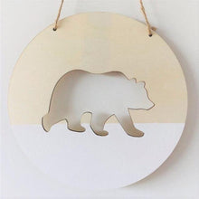 Load image into Gallery viewer, Handmade Hanging Ornaments Positive Slogan Banner Round Polar Bear Animal Statue Figurines Sculpture Wooden Ornaments  Wood Chip Wall Pendant Cardboard For Kids Room Decoration Photo Props
