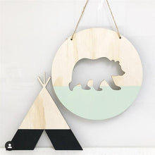 Load image into Gallery viewer, Handmade Hanging Ornaments Positive Slogan Banner Round Polar Bear Animal Statue Figurines Sculpture Wooden Ornaments  Wood Chip Wall Pendant Cardboard For Kids Room Decoration Photo Props
