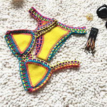 Load image into Gallery viewer, Handmade Women Bikini Crochet Knit Swimwear Halter Patchwork Bathing Suit Women's Swimsuit Strappy Side 2 Piece Bikini Set Triangle Beach Swimwear
