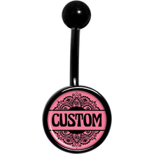 Load image into Gallery viewer, Custom Pink Mandala Personalized Name Black Belly Ring
