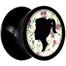 Load image into Gallery viewer, Black Acrylic Man Woman Floral Silhouette Saddle Plug Set 0G
