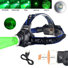 Load image into Gallery viewer, Headlamp Flashlight USB LED Head Rechargeable Light Waterproof Green/Red/UV 395nm Zoomable Headlamp Flashlight Light Outdoor   Waterproof Headlight Led Head Lamp 3 Modes Torch For Camping Hiking Fishing
