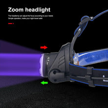 Load image into Gallery viewer, Headlamp Flashlight USB LED Head Rechargeable Light Waterproof Green/Red/UV 395nm Zoomable Headlamp Flashlight Light Outdoor   Waterproof Headlight Led Head Lamp 3 Modes Torch For Camping Hiking Fishing
