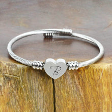 Load image into Gallery viewer, Heart Cable Initial Bracelet Hypoallergenic and Adjustable
