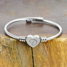 Load image into Gallery viewer, Heart Cable Initial Bracelet Hypoallergenic and Adjustable
