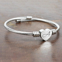Load image into Gallery viewer, Heart Cable Initial Bracelet Hypoallergenic and Adjustable
