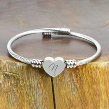 Load image into Gallery viewer, Heart Cable Initial Bracelet Hypoallergenic and Adjustable
