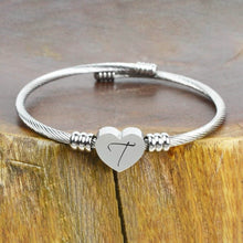 Load image into Gallery viewer, Heart Cable Initial Bracelet Hypoallergenic and Adjustable
