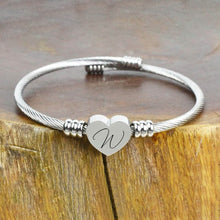 Load image into Gallery viewer, Heart Cable Initial Bracelet Hypoallergenic and Adjustable
