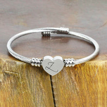 Load image into Gallery viewer, Heart Cable Initial Bracelet Hypoallergenic and Adjustable
