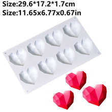 Load image into Gallery viewer, Heart Shaped Silicone Cake Mold With Mini Hammer 3D Geometric Cake Mold Silicone Mousse/Chocolate Cakes Mould For Birthday Heart Shaped Chocolate Mold Silicone Fondant Chocolate Mousse Cake Molds Tray Multi Function
