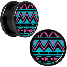 Load image into Gallery viewer, Pink Teal Tribal Print Black Anodized Screw Fit Plug Set 5/8
