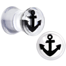 Load image into Gallery viewer, Clear Acrylic Black Anchor Saddle Plug Set 6mm to 20mm
