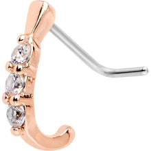 Load image into Gallery viewer, 20G Clear CZ Gem Rose Gold IP Faux Hoop L Shaped Nose Ring
