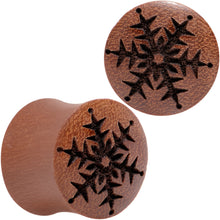 Load image into Gallery viewer, Organic Sawo Wood Holiday Winter Snowflake Saddle Plug Set Sizes 8mm to 25mm
