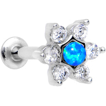 Load image into Gallery viewer, 5/16 Blue Faux Opal Internally Threaded Star Flower Labret Monroe
