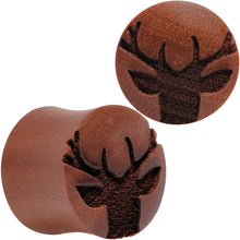 Load image into Gallery viewer, Organic Sawo Wood Holiday Antler Deer Saddle Plug Set Sizes 8mm to 25mm
