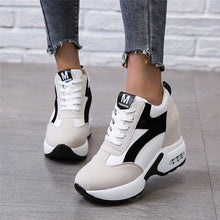 Load image into Gallery viewer, High Heel Womens Sneakers Shoes Red Black Air Cushion Casual Shoes Women Sneakers Modern Shoes Classic Athletic Sports Walking Shoes With Lace Up Platform Leather Trainers
