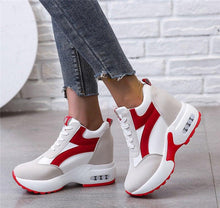 Load image into Gallery viewer, High Heel Womens Sneakers Shoes Red Black Air Cushion Casual Shoes Women Sneakers Modern Shoes Classic Athletic Sports Walking Shoes With Lace Up Platform Leather Trainers
