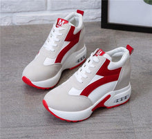 Load image into Gallery viewer, High Heel Womens Sneakers Shoes Red Black Air Cushion Casual Shoes Women Sneakers Modern Shoes Classic Athletic Sports Walking Shoes With Lace Up Platform Leather Trainers
