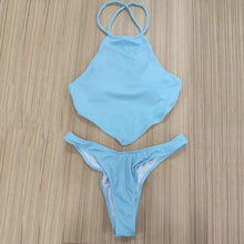 Load image into Gallery viewer, High Neck Swimwear Women Bikini Tied Top Swimsuit Female Brazilian Bikini Set Bathing Suit Swim Women's Bikini Set High Waist  Scoop Collar Padded Swimsuit
