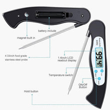 Load image into Gallery viewer, High Quality Foldable Food Thermometer Probe Digital BBQ Meat Kitchen Thermometer  Instant Read Meat Thermometer With 4.6” Folding Probe Backlight &amp; Calibration Function For Cooking Food Candy BBQ Grill Liquids Beef Liquid Water Oil Temperature Gauge

