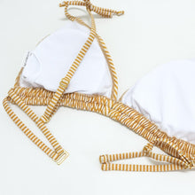 Load image into Gallery viewer, High Waist Belt Bikini Set Stripe Swimsuit Tie Front Women Swimwear Female Beach Wear Swim Bathing Suit Women's Detachable Padded Cutout Push Up Striped Bikini Set Two Piece Swimsuit
