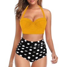Load image into Gallery viewer, High Waist Bikini Leaf Print Swimsuit Women Push Up Swimwear Female Halter Bathing Suit Vintage Swimming Suit Women Vintage Underwire High Waist Swimsuit Two Pieces Halter Lace Up Adjustable Bikini Top
