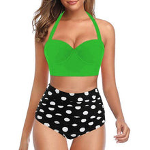 Load image into Gallery viewer, High Waist Bikini Leaf Print Swimsuit Women Push Up Swimwear Female Halter Bathing Suit Vintage Swimming Suit Women Vintage Underwire High Waist Swimsuit Two Pieces Halter Lace Up Adjustable Bikini Top

