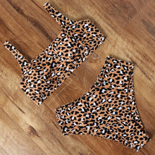 Load image into Gallery viewer, High Waist Bikini Leopard Bikini Women Push Up Swimsuit Women's Leopard Print Swimsuits High Waist Bikini Set 2 Piece Bathing Suits Women Printed Swimwear Tie Dye Summer Swim Beachwear
