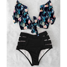 Load image into Gallery viewer, High Waist Bikini Ruffle Swimwear Women Print Swimsuit Push Up Bikinis Plus Size Bathing Suits Floral Beach Wear Bikini Swimsuits for Teen Girls
