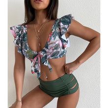 Load image into Gallery viewer, High Waist Bikini Ruffle Swimwear Women Print Swimsuit Push Up Bikinis Plus Size Bathing Suits Floral Beach Wear Bikini Swimsuits for Teen Girls
