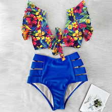 Load image into Gallery viewer, High Waist Bikini Ruffle Swimwear Women Print Swimsuit Push Up Bikinis Plus Size Bathing Suits Floral Beach Wear Bikini Swimsuits for Teen Girls
