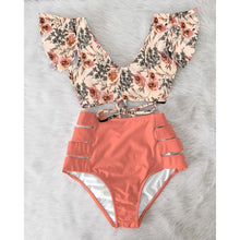 Load image into Gallery viewer, High Waist Bikini Ruffle Swimwear Women Print Swimsuit Push Up Bikinis Plus Size Bathing Suits Floral Beach Wear Bikini Swimsuits for Teen Girls
