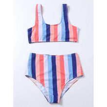 Load image into Gallery viewer, High Waist Bikini Striped Swimsuit Women Swimwear Women's Bathing Suit Triangle Bikini Low Waist Two Piece Swimsuit Female Push up Bikini Set Swimming Wear for Bathing Suit Swimsuits
