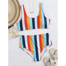 Load image into Gallery viewer, High Waist Bikini Striped Swimsuit Women Swimwear Women's Bathing Suit Triangle Bikini Low Waist Two Piece Swimsuit Female Push up Bikini Set Swimming Wear for Bathing Suit Swimsuits
