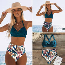 Load image into Gallery viewer, High Waist Bikinis New Halter Swimwear Women Swimsuit Female Bikini Set Print Bathing Suit Summer Two Piece Bikini Swimsuit for Women High Waist Halter Wrap Bathing Suits with Bikini Bottom
