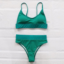 Load image into Gallery viewer, High Waist Bikinis Ribbed Swimwear Women Push Up Swimsuits Women's Scoop Neck Swimsuits High Waist Bikini Sets 2 Piece Bathing Suit Solid Strap Bathing Suit Female Set
