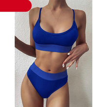 Load image into Gallery viewer, High Waist Bikinis Ribbed Swimwear Women Push Up Swimsuits Women's Scoop Neck Swimsuits High Waist Bikini Sets 2 Piece Bathing Suit Solid Strap Bathing Suit Female Set
